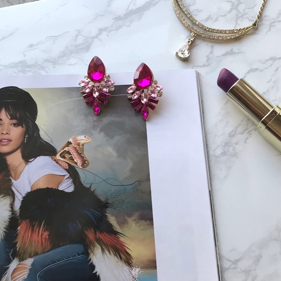 | Chloe Earrings | pink crystal statement - Picture 3 of 6